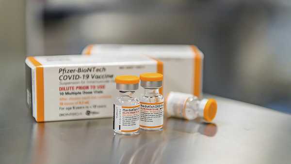 This October 2021 photo provided by Pfizer shows kid-size doses of its COVID-19 vaccine in Puurs, Belgium. The vaccine appear safe and nearly 91% effective at preventing symptomatic infections in 5- to 11-year-olds, according to study details released Friday, Oct. 22, as the U.S. considers opening vaccinations to that age group. (Pfizer via AP)