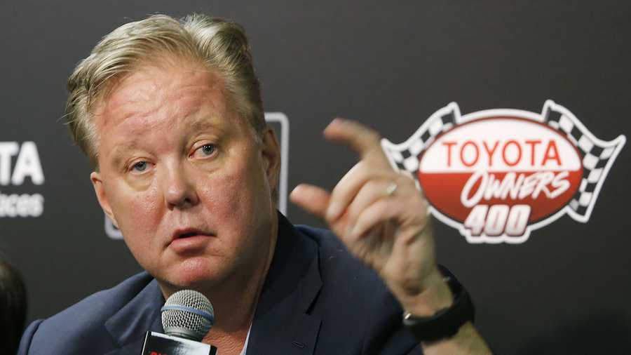 CEO and Chairman of NASCAR, Brian France, speaks to the media during a news conference prior to the NASCAR Cup Series auto race at Richmond International Raceway in Richmond, Va., Sunday, April 30, 2017. (AP Photo/Steve Helber)
