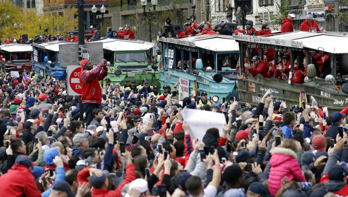 duck boat parade celebrates triumphant boston red sox