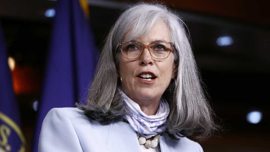 Rep. Katherine Clark, D-Mass., speaks during a news conference on Capitol Hill in Washington, Monday, June 29, 2020. (AP Photo/Patrick Semansky)