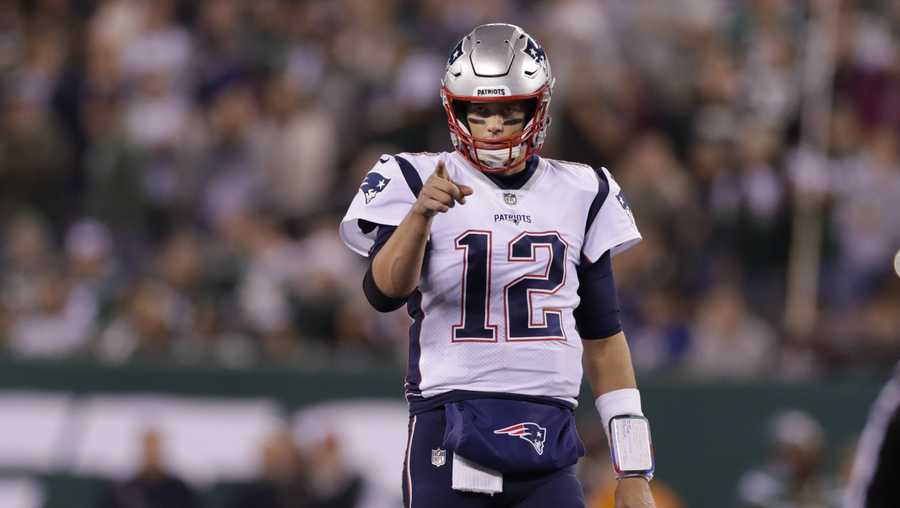 new england patriots quarterback tom brady 12 points to benjamin watson 84 after a play during the first half of an nfl football game against the new york jets, monday, oct 21, 2019, in east rutherford, nj ap photoadam hunger