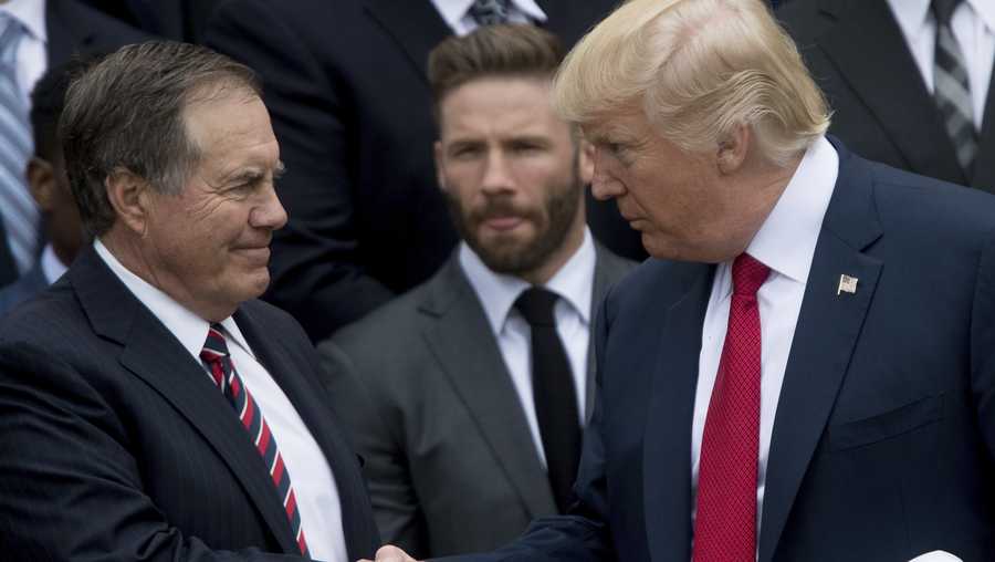 New England Patriots coach Bill Belichick shakes hands with President Donald Trump