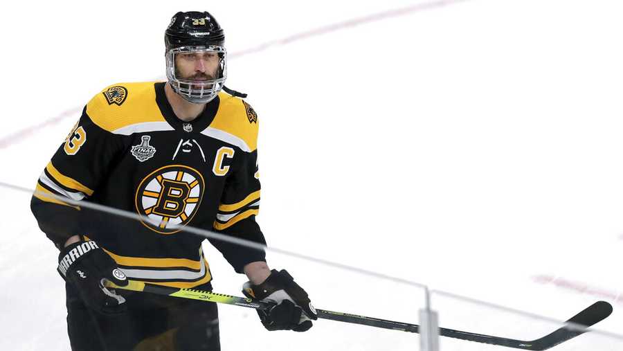 Boston Bruins' Zdeno Chara, of Slovakia, warms up before Game 5 of the NHL hockey Stanley Cup Final against the St. Louis Blues, Thursday, June 6, 2019, in Boston. (AP Photo/Charles Krupa)