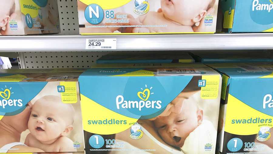 Procter &Gamble's Pampers diapers fill shelves on Thursday, June 14, 2018, in Aventura, Fla. (AP Photo/Brynn Anderson)