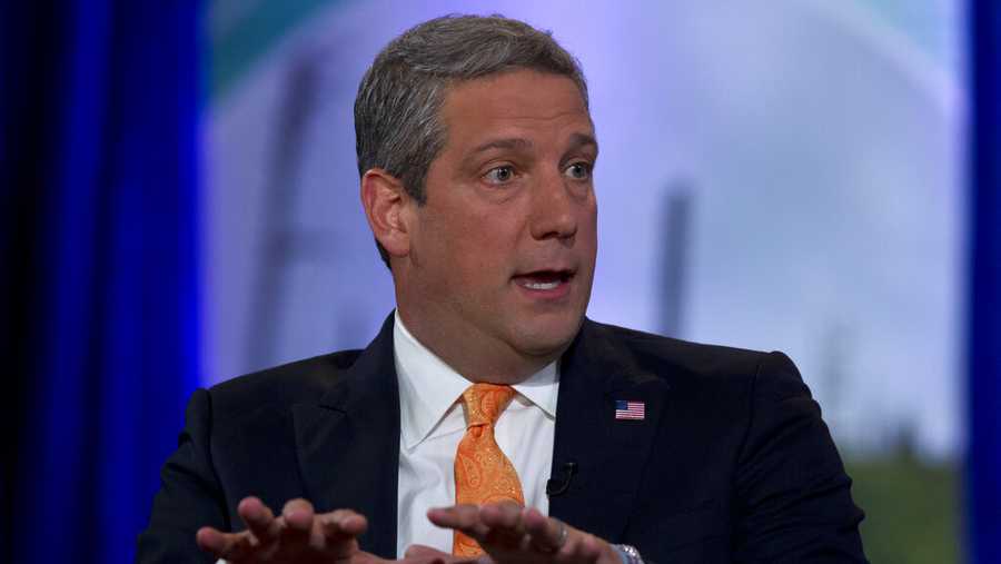 Democratic presidential candidate Rep. Tim Ryan, D-Ohio, speaks during the Climate Forum at Georgetown University, Thursday, Sept. 19, 2019, in Washington. (AP Photo/Jose Luis Magana)