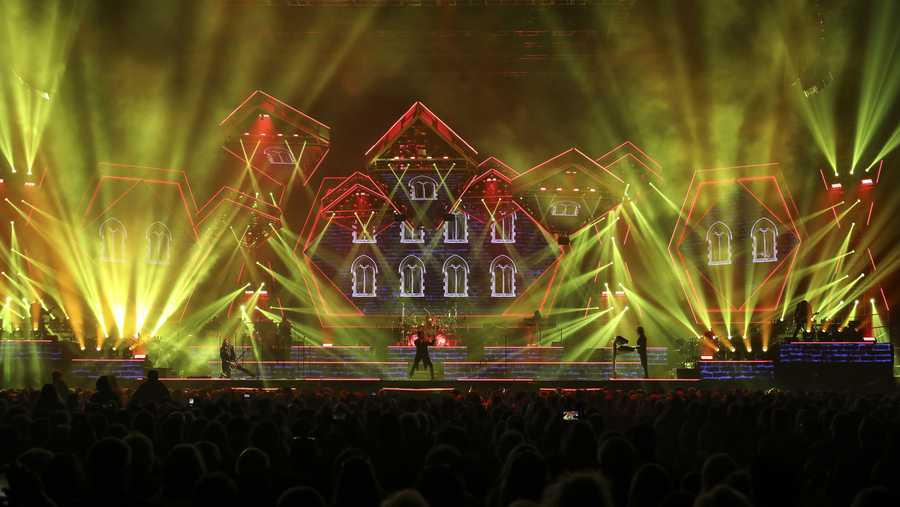 Al Pitrelli, Andrew Ross, Angus Clark, April Berry, Asha Mevlana, Ashley Hollister, Blas Elias and Bryan Hicks with Trans-Siberian Orchestra performs at the Infinite Energy Center on Sunday, December 8, 2019, in Atlanta. (Photo by Robb Cohen/Invision/AP)