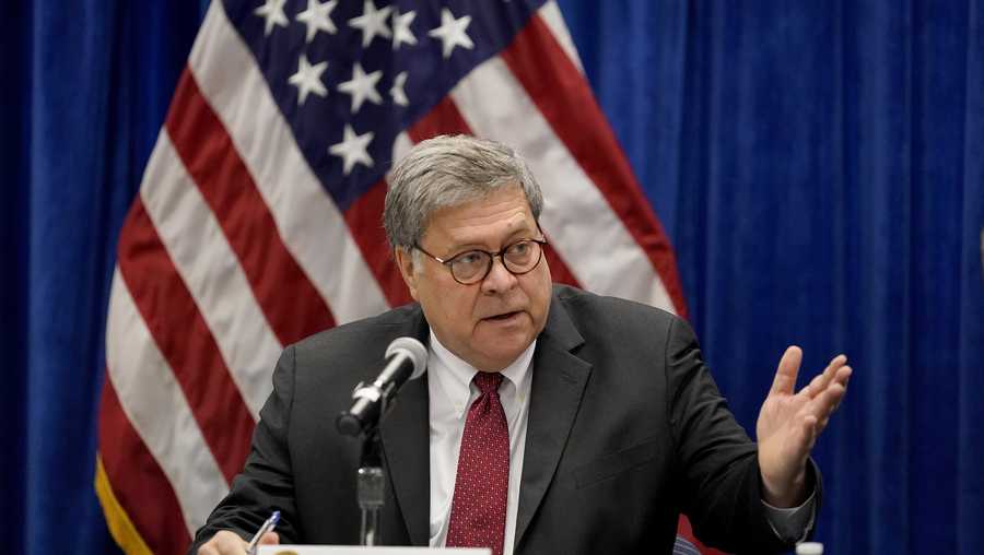 In this Oct. 15, 2020, file photo U.S. Attorney General William Barr speaks during a roundtable discussion on Operation Legend in St. Louis.