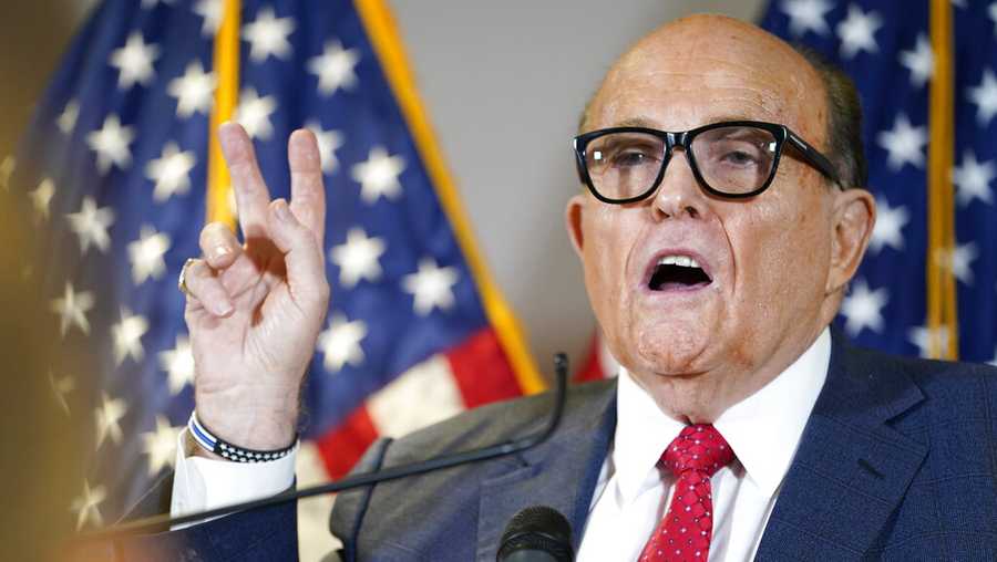 FILE - Former Mayor of New York Rudy Giuliani, a lawyer for President Donald Trump, speaks during a news conference at the Republican National Committee headquarters, Thursday Nov. 19, 2020, in Washington. President Donald Trump says his personal attorney Rudy Giuliani has tested positive for coronavirus.
The president on Sunday, Dec. 6, 2020 confirmed in a tweet that Giuliani had tested positive for the virus. Giuliani has traveled extensively to battleground states in effort to help Trump subvert his election loss. (AP Photo/Jacquelyn Martin, file)