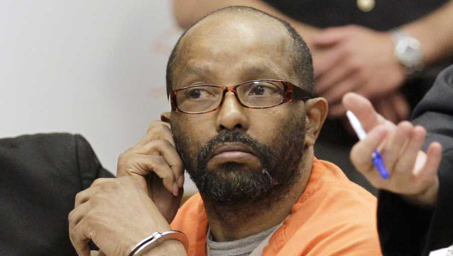 FILE - In this May 10, 2011 file photo, Anthony Sowell appears in court in Cleveland. Sowell, an Ohio man sentenced to death for killing 11 women and hiding their remains in and around his home has died in prison. The state Corrections Department says the 61-year-old convicted serial killer was receiving end-of-life care at Franklin Medical Center for a terminal illness when he died Monday, Feb. 8, 2021. (AP Photo/Amy Sancetta, File)