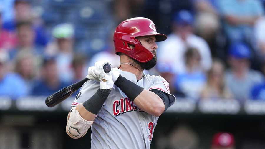 Cincinnati Reds' Jesse Winker bats during the fourth inning of