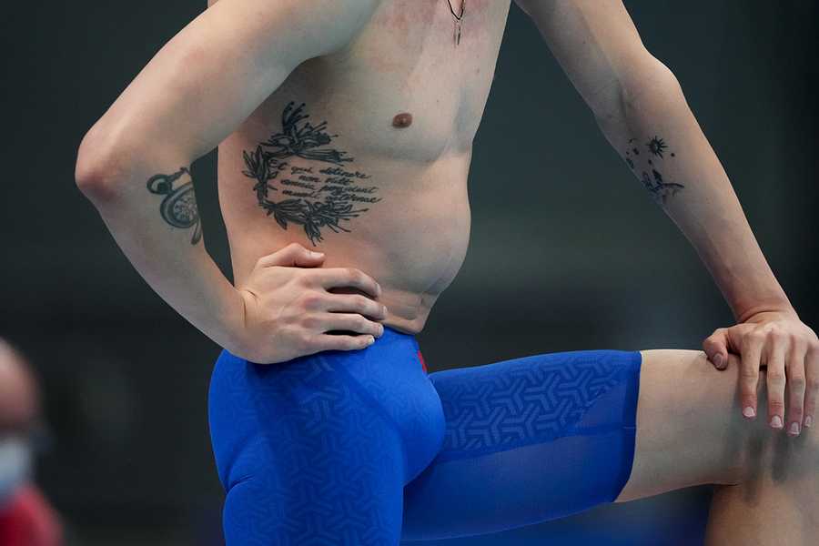 Ivan Girev, of the Russian Olympic Committee, prepares to start in his heat during the men's 200-meter freestyle at the 2020 Summer Olympics, Sunday, July 25, 2021, in Tokyo, Japan. (AP Photo/Matthias Schrader) Ivan Girev, of the Russian Olympic Committee, prepares to start in his heat during the men's 200-meter freestyle at the 2020 Summer Olympics, Sunday, July 25, 2021, in Tokyo, Japan. (AP Photo/Matthias Schrader)