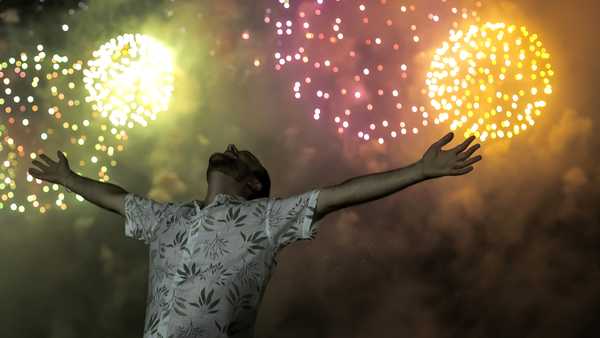 A man celebrates the start of the New Year