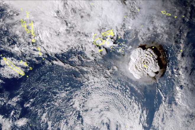 In&#x20;this&#x20;satellite&#x20;image&#x20;taken&#x20;by&#x20;Himawari-8,&#x20;a&#x20;Japanese&#x20;weather&#x20;satellite,&#x20;and&#x20;released&#x20;by&#x20;the&#x20;agency,&#x20;shows&#x20;an&#x20;undersea&#x20;volcano&#x20;eruption&#x20;at&#x20;the&#x20;Pacific&#x20;nation&#x20;of&#x20;Tonga&#x20;Saturday,&#x20;Jan.&#x20;15,&#x20;2022.&#x20;An&#x20;undersea&#x20;volcano&#x20;erupted&#x20;in&#x20;spectacular&#x20;fashion&#x20;near&#x20;the&#x20;Pacific&#x20;nation&#x20;of&#x20;Tonga&#x20;on&#x20;Saturday,&#x20;sending&#x20;large&#x20;waves&#x20;crashing&#x20;across&#x20;the&#x20;shore&#x20;and&#x20;people&#x20;rushing&#x20;to&#x20;higher&#x20;ground.
