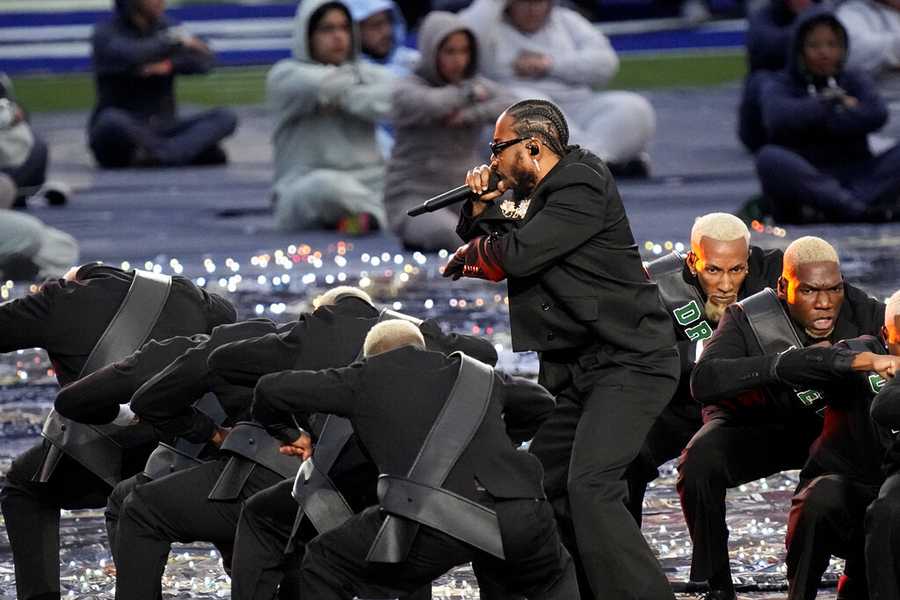 Kendrick Lamar Kendrick Lamar performs during halftime of the NFL Super Bowl 56 football game between the Los Angeles Rams and the Cincinnati Bengals, Sunday, Feb. 13, 2022, in Inglewood, Calif. (AP Photo/Ted S. Warren)