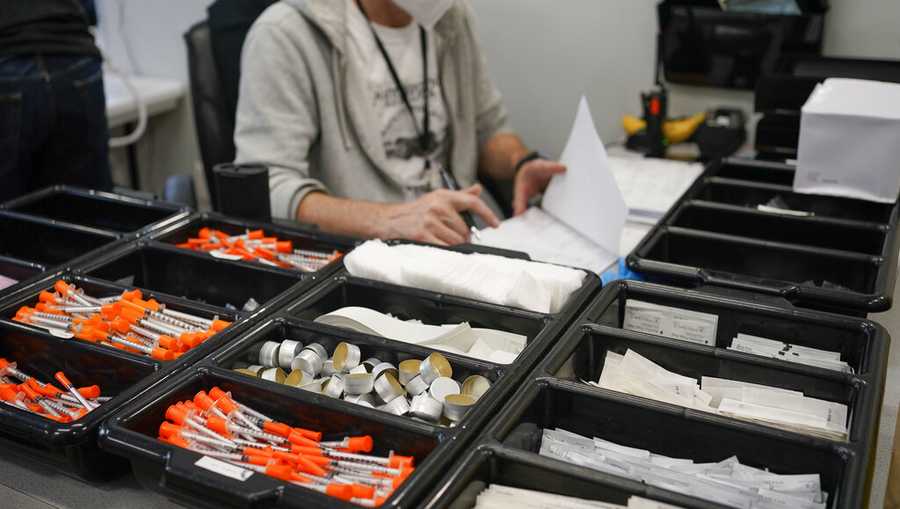 Supplies for drug users are seen at an overdose prevention center, at OnPoint NYC in New York, N.Y., Friday, Feb. 18, 2022.   Also known as a safe injection site, the privately run center is equipped and staffed to reverse overdoses,  a bold and controversial contested response to confront opioid overdose deaths nationwide.  (AP Photo/Seth Wenig)