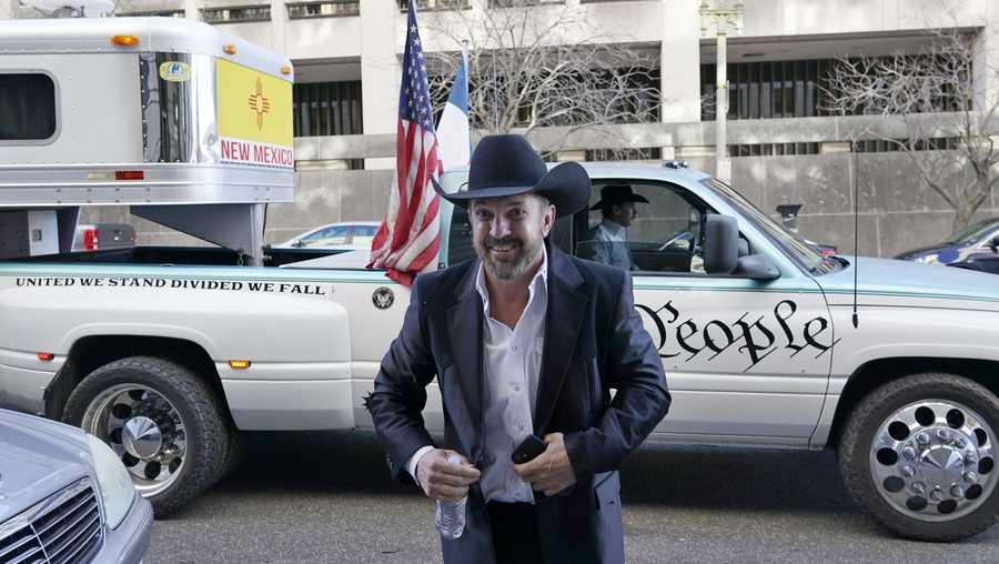 Otero County, New Mexico Commissioner Couy Griffin, arrives at the Federal Court House in Washington, Monday, March 21, 2022.