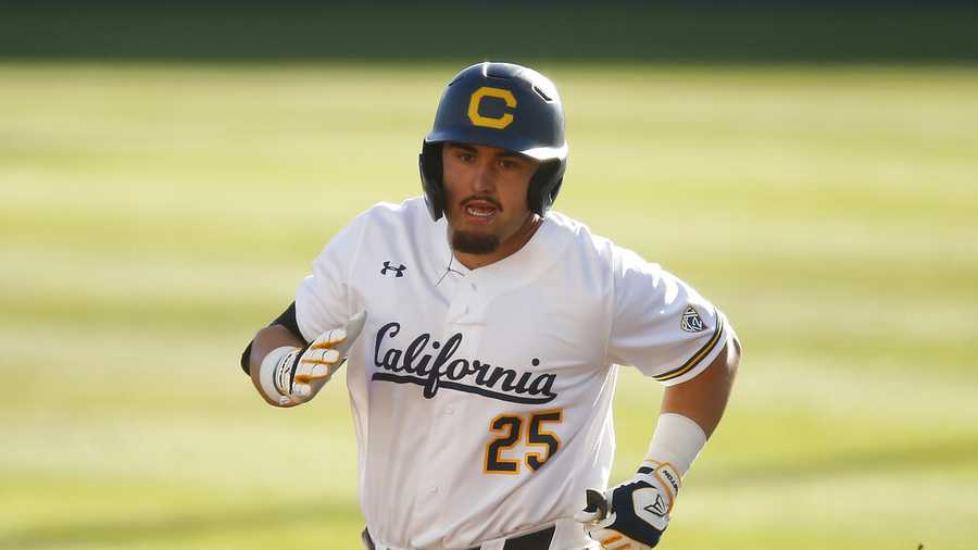 Nathan Martorella of Cal rounds the bases after hitting a home run against New Mexico State during an NCAA baseball game on Friday, May 13, 2022 in Berkeley, Calif. (AP Photo/Lachlan Cunningham)