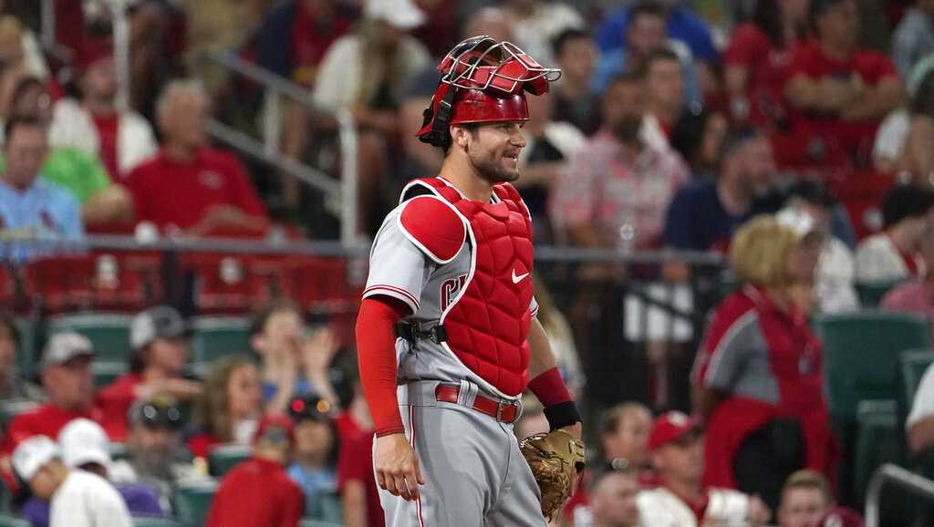 Chris Okey, Louisville Bats catcher, learns of MLB call-up, joins Reds