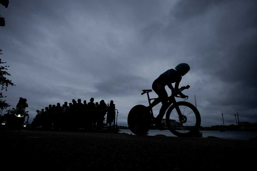 Kazakhstan's Alexey Lutsenko rides during the first stage of the Tour de France cycling race, an individual time trial over 13.2 kilometers (8.2 miles) with start and finish in Copenhagen, Denmark, Friday, July 1, 2022.