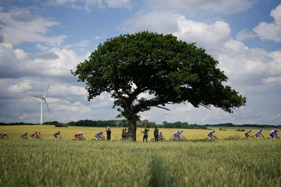 The pack rides during the third stage of the Tour de France cycling race over 182 kilometers (113 miles) with start in Vejle and finish in Sonderborg, Denmark, Sunday, July 3, 2022.