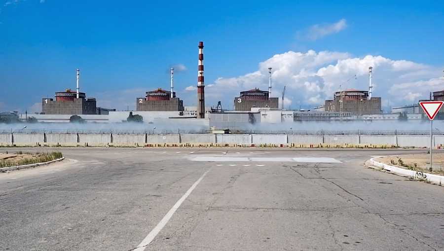 FILE - In this handout photo taken from video and released by Russian Defense Ministry Press Service on Aug. 7, 2022, a general view of the Zaporizhzhia Nuclear Power Station in territory under Russian military control, southeastern Ukraine.