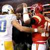 Kansas City Chiefs defensive end Mike Danna (51) sacks Los Angeles Chargers  quarterback Justin Herbert (10) during an NFL football game Sunday, Nov.  20, 2022, in Inglewood, Calif. (AP Photo/Kyusung Gong Stock Photo - Alamy