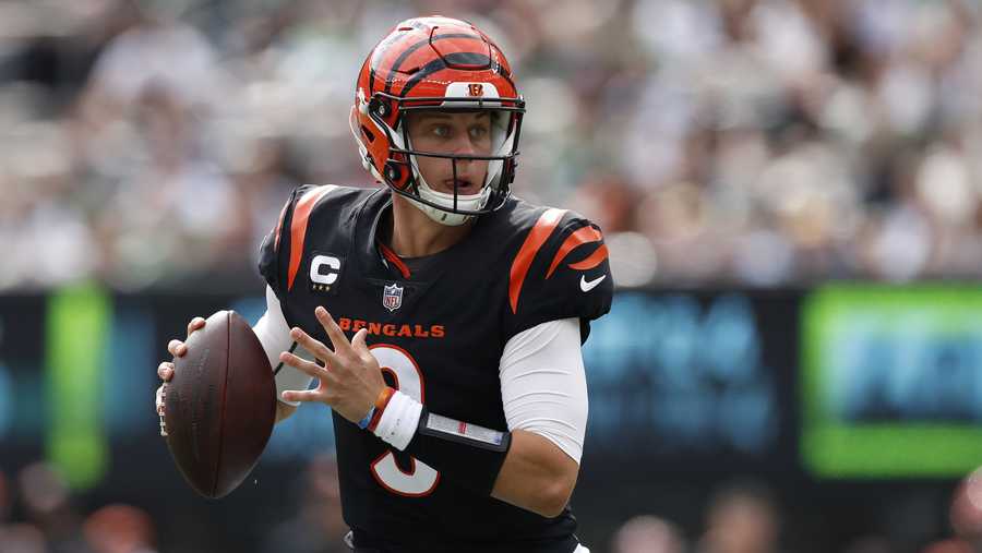 Joe Burrow of the Cincinnati Bengals looks on against the Buffalo