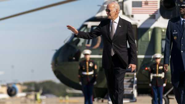 President Joe Biden boards Air Force One at Andrews Air Force Base, Md., Thursday, Oct. 6, 2022, to travel to Poughkeepsie, N.Y.