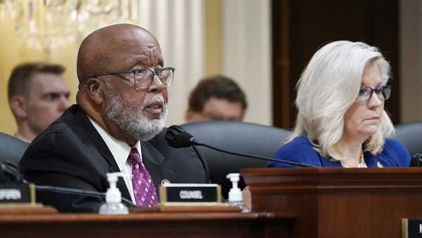 Chairman Bennie Thompson, D-Miss., speaks as the House select committee investigating the Jan. 6 attack on the U.S. Capitol holds a hearing, on Capitol Hill in Washington, Thursday, Oct. 13, 2022, as Vice Chair Liz Cheney, R-Wyo., look on. (AP Photo/J. Scott Applewhite)