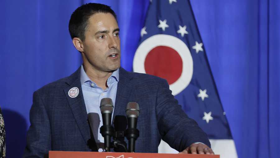 Republican Ohio Sec. of State Frank LaRose speaks during an election night watch party Tuesday, Nov. 8, 2022, in Columbus, Ohio. (AP Photo/Jay LaPrete)