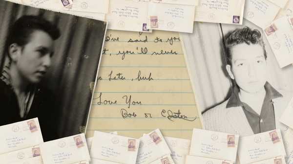 This Sept. 2022 photo shows a personal collection of love letters written by Bob Dylan to his high school sweetheart in the late 1950s. The personal collection of love letters are up for auction. A collection has been sold at auction to a renowned Portuguese bookshop for nearly $670,000. The Livraria Lello in Porto, Portugal plans to keep the archive of 42 handwritten letters totaling 150 pages complete and available for Dylan fans and scholars to study, auctioneer RR Auction said in a statement Friday, Nov. 18.