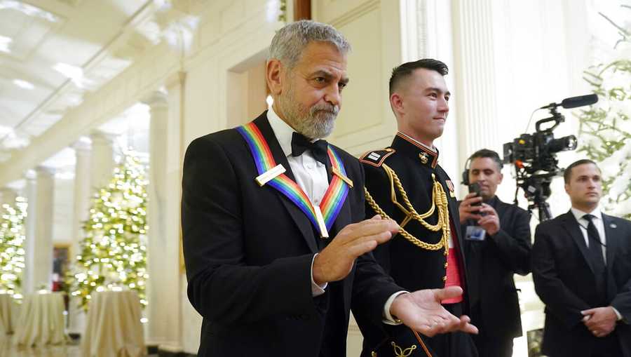 Actor, director and producer George Clooney arrives to attend the Kennedy Center honorees reception at the White House in Washington, Sunday, Dec. 4, 2022. (AP Photo/Manuel Balce Ceneta)