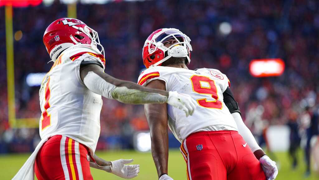 JuJu Smith-Schuster of the Kansas City Chiefs looks on against the