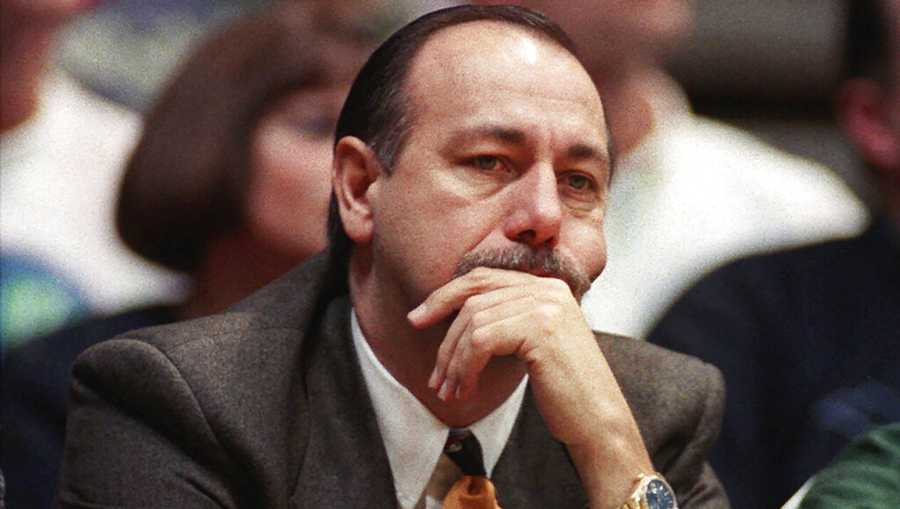 FILE - Boston Celtics head coach Chris Ford watches the Celtics play against the Seattle SuperSonics in Seattle, Feb. 25, 1994. Chris Ford, a member of the Boston Celtics 1981 championship team, a longtime NBA coach and the player credited with scoring the league’s first 3-point basket, has died, his family announced in a statement. He was 74.   The family revealed the death through the Celtics on Wednesday. No official cause was given, but the statement said Ford passed away on Tuesday, Jan. 17, 2023. (AP Photo/File)