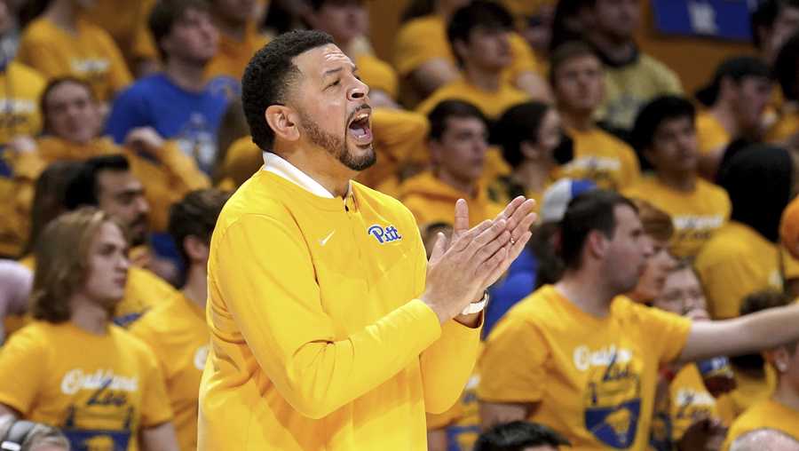 Pittsburgh head coach Jeff Capel reacts to a play as his team takes on Boston College during the first half of an NCAA college basketball game in Pittsburgh, Tuesday, Feb. 14, 2023.