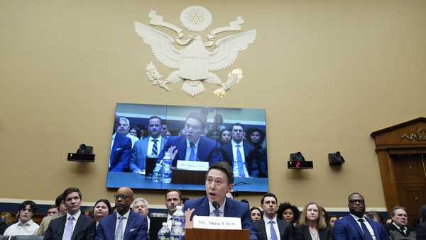 TikTok CEO Shou Zi Chew testifies during a hearing of the House Energy and Commerce Committee, on the platform's consumer privacy and data security practices and impact on children, Thursday, March 23, 2023, on Capitol Hill in Washington. (AP Photo/Alex Brandon)