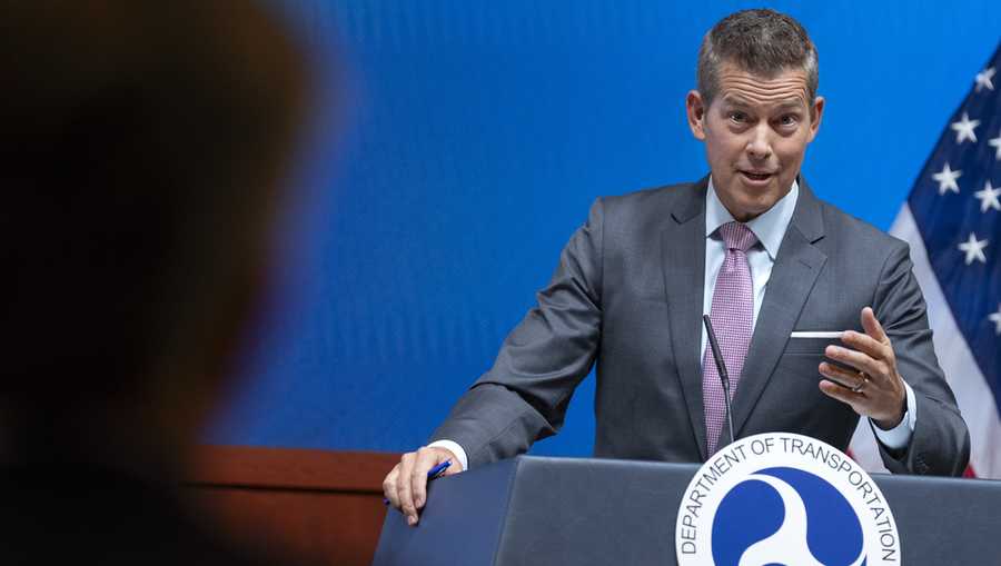 FILE - Transportation Secretary Sean Duffy speaks during a news conference, March 11, 2025, at the Department of Transportation in Washington.