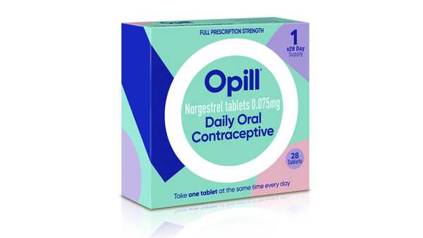 This illustration provided by Perrigo in May 2023, depicts the proposed packaging for the company's birth control medication Opill.