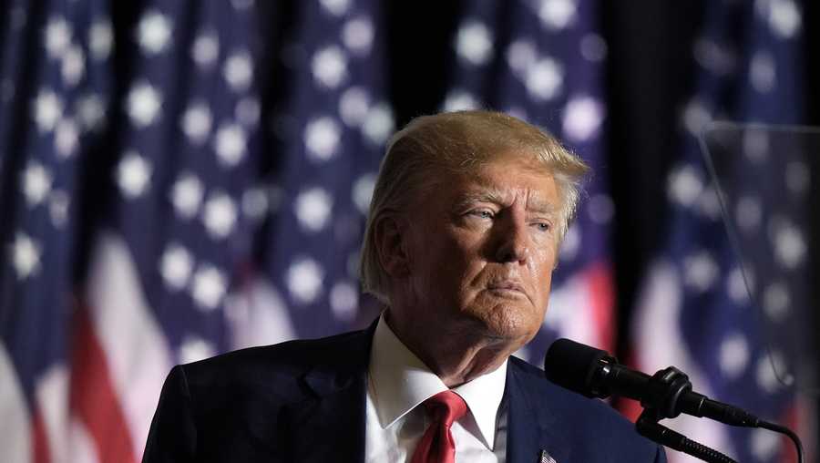 FILE - Former President Donald Trump speaks during a rally, July 7, 2023, in Council Bluffs, Iowa. (AP Photo/Charlie Riedel, File)