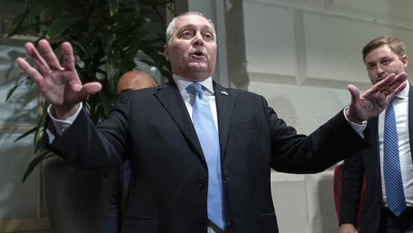 House Majority Leader Steve Scalise of La., talks to reporters as he announces he is ending his campaign to be the next House speaker after a Republican meeting at the Capitol in Washington, Thursday, Oct. 12, 2023. (AP Photo/Jose Luis Magana)