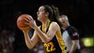 Iowa guard Caitlin Clark (22) shoots during the first half of an NCAA college basketball game against Iowa State, Wednesday, Dec. 6, 2023, in Ames, Iowa. (AP Photo/Charlie Neibergall)