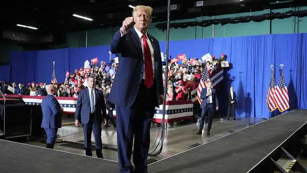 Republican presidential candidate former President Donald Trump gestures at a campaign rally Saturday, March 2, 2024, in Greensboro, N.C. (AP Photo/Chris Carlson)