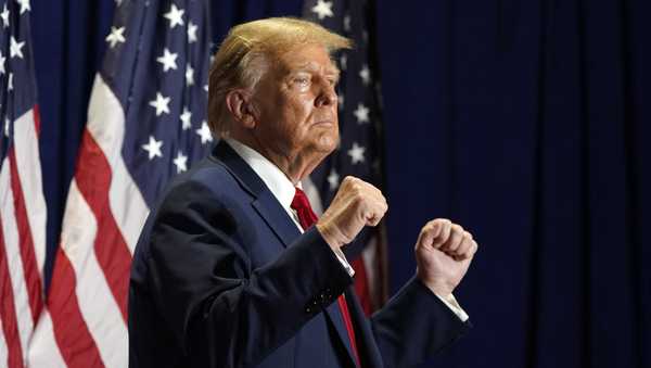 Republican presidential candidate former President Donald Trump gestures at a campaign rally Saturday, March 2, 2024, in Richmond, Va. (AP Photo/Steve Helber)