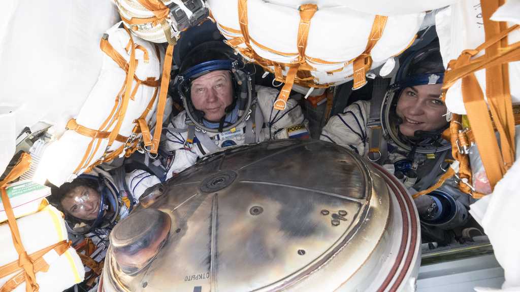 A capsule carrying 3 crew from the ISS lands safely in Kazakhstan