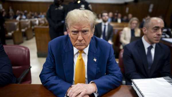 Republican presidential candidate, former President Donald Trump awaits the start of proceedings for his trial at the Manhattan criminal court, Thursday, May 2, 2024, in New York.