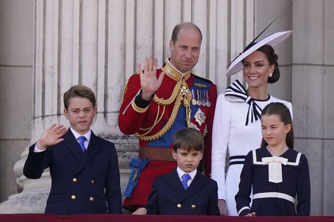 Prince&#x20;William,&#x20;and&#x20;Kate&#x20;Princess&#x20;of&#x20;Wales&#x20;on&#x20;the&#x20;balcony&#x20;of&#x20;Buckingham&#x20;Palace&#x20;with&#x20;their&#x20;children&#x20;Prince&#x20;George,&#x20;left,&#x20;Prince&#x20;Louis,&#x20;front&#x20;centre,&#x20;and&#x20;Princess&#x20;Charlotte&#x20;wave&#x20;to&#x20;the&#x20;crowds&#x20;after&#x20;the&#x20;Trooping&#x20;the&#x20;Color&#x20;ceremony,&#x20;in&#x20;London,&#x20;Saturday,&#x20;June&#x20;15,&#x20;2024.&#x20;Trooping&#x20;the&#x20;Color&#x20;is&#x20;the&#x20;King&amp;apos&#x3B;s&#x20;Birthday&#x20;Parade&#x20;and&#x20;one&#x20;of&#x20;the&#x20;nation&amp;apos&#x3B;s&#x20;most&#x20;impressive&#x20;and&#x20;iconic&#x20;annual&#x20;events&#x20;attended&#x20;by&#x20;almost&#x20;every&#x20;member&#x20;of&#x20;the&#x20;Royal&#x20;Family.&#x20;&#x28;AP&#x20;Photo&#x2F;Alberto&#x20;Pezzali&#x29;