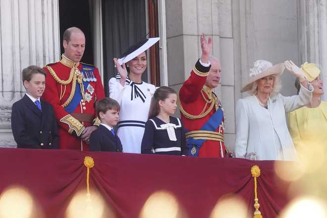 From&#x20;left,&#x20;Britain&amp;apos&#x3B;s&#x20;Prince&#x20;George,&#x20;Prince&#x20;William,&#x20;Prince&#x20;Louis,&#x20;Kate,&#x20;Princess&#x20;of&#x20;Wales,&#x20;Princess&#x20;Charlotte,&#x20;King&#x20;Charles&#x20;III,&#x20;Queen&#x20;Camilla&#x20;and&#x20;Sophie,&#x20;Duchess&#x20;of&#x20;Edinburgh&#x20;on&#x20;the&#x20;balcony&#x20;of&#x20;Buckingham&#x20;Palace&#x20;to&#x20;view&#x20;the&#x20;flypast&#x20;following&#x20;the&#x20;Trooping&#x20;the&#x20;Color&#x20;ceremony&#x20;in&#x20;London,&#x20;Saturday,&#x20;June&#x20;15,&#x20;2024.&#x20;Trooping&#x20;the&#x20;Color&#x20;is&#x20;the&#x20;King&amp;apos&#x3B;s&#x20;Birthday&#x20;Parade&#x20;and&#x20;one&#x20;of&#x20;the&#x20;nation&amp;apos&#x3B;s&#x20;most&#x20;impressive&#x20;and&#x20;iconic&#x20;annual&#x20;events&#x20;attended&#x20;by&#x20;almost&#x20;every&#x20;member&#x20;of&#x20;the&#x20;Royal&#x20;Family.&#x20;&#x28;James&#x20;Manning&#x2F;PA&#x20;via&#x20;AP&#x29;