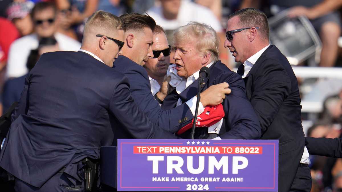 Video: Trump pulled off stage at rally in Pa. after shots fired