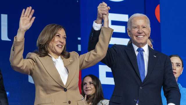 Biden gets a rousing ovation from Democrats as he gives Harris an enthusiastic endorsement