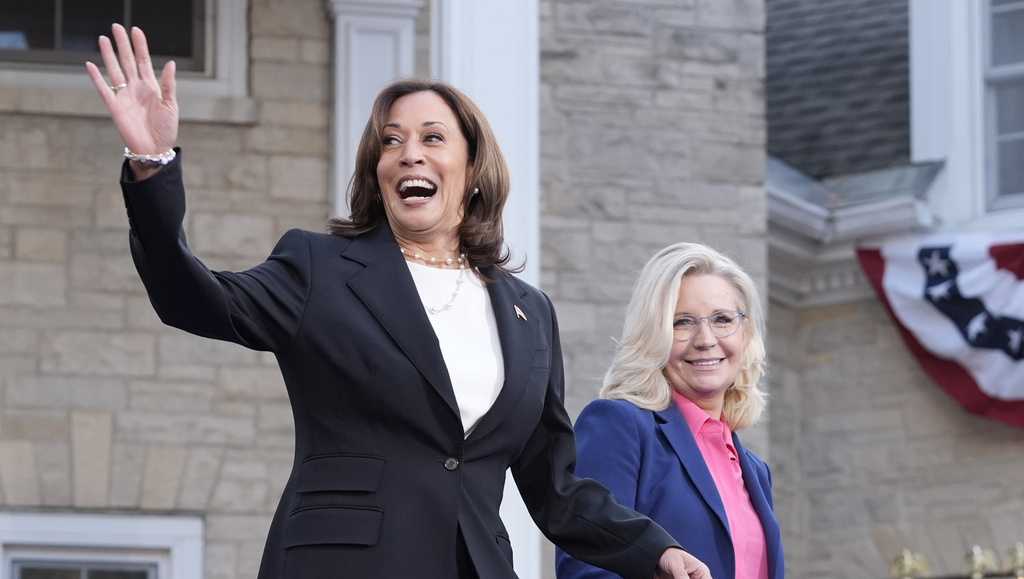 Harris campaigns with Liz Cheney at the GOP’s birthplace while Trump rallies in Michigan